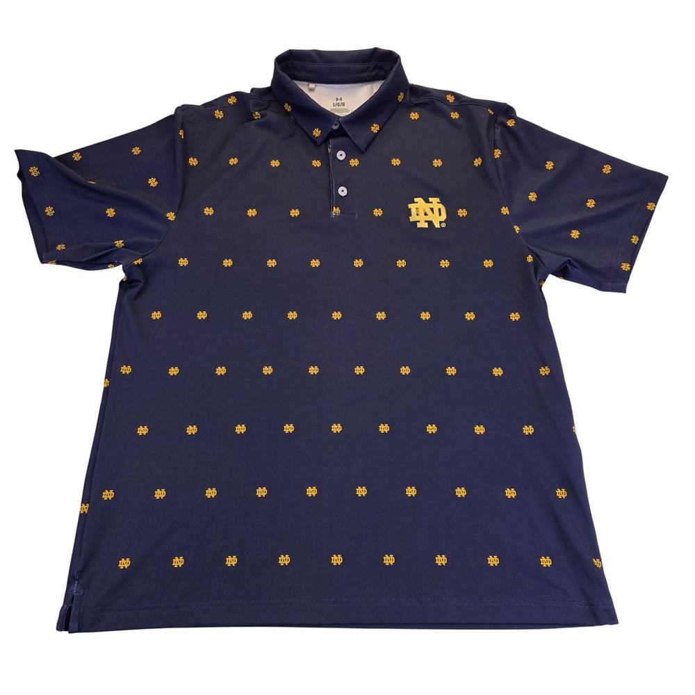 Under Armour Notre Dame Fighting Irish Mens Navy Blue All Over Logo Polo Shirt L